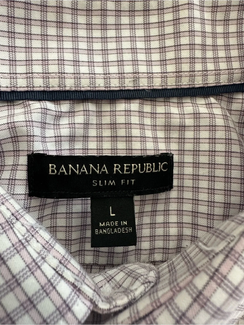 Banana Republic Men's Light Gray and White Checked Dress Shirt
